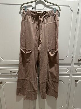 Easel Womens Mineral Washed Terry Knit Wide Leg Pants- NWOT